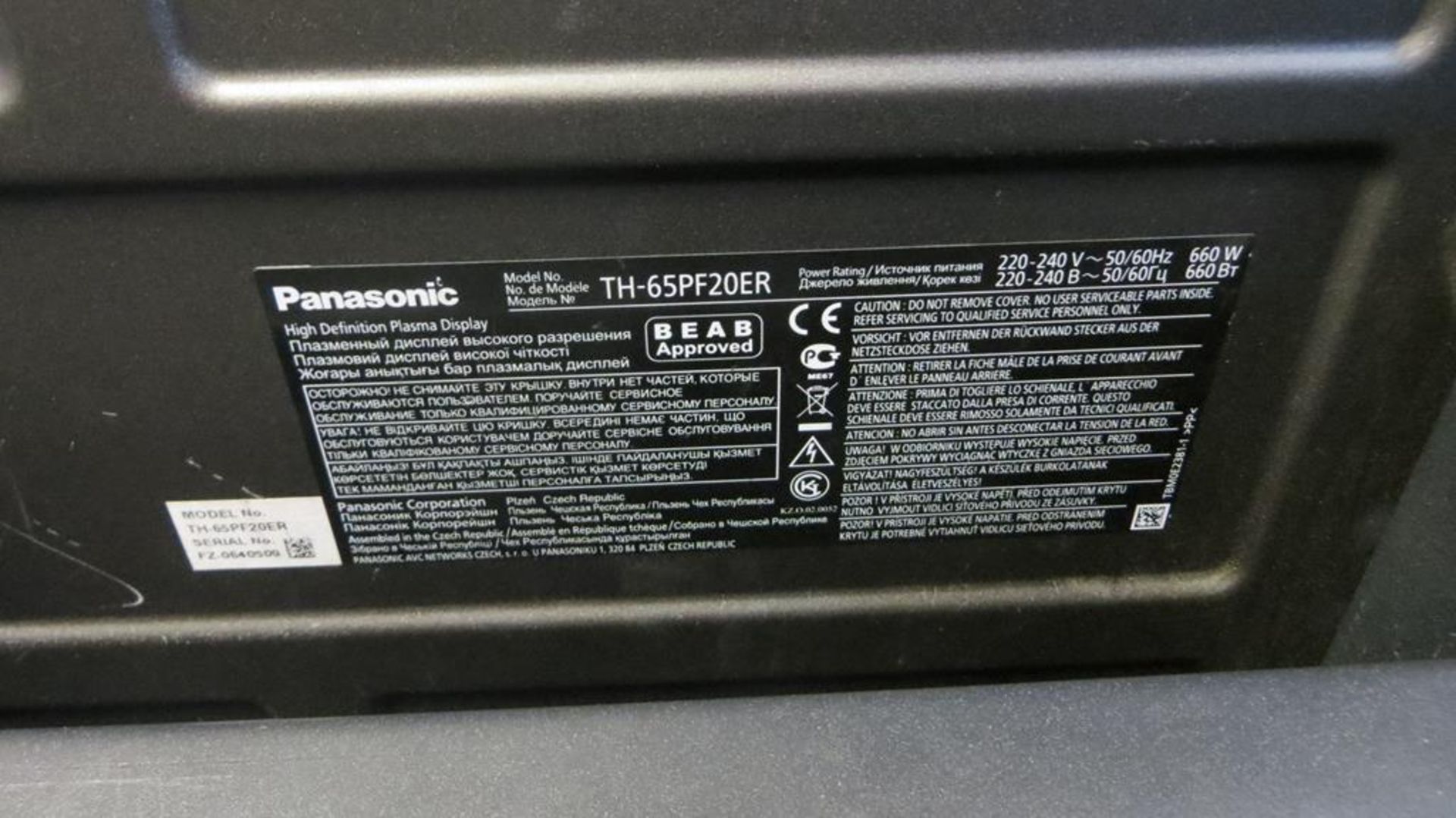Panasonic, 65" HD plasma screen Model TH65PF20ER, - Bild 3 aus 6