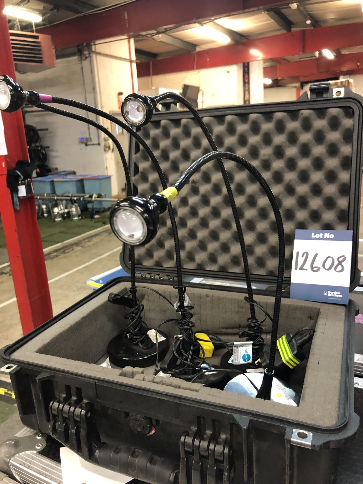 4x No. flexible stem work lights in transit case