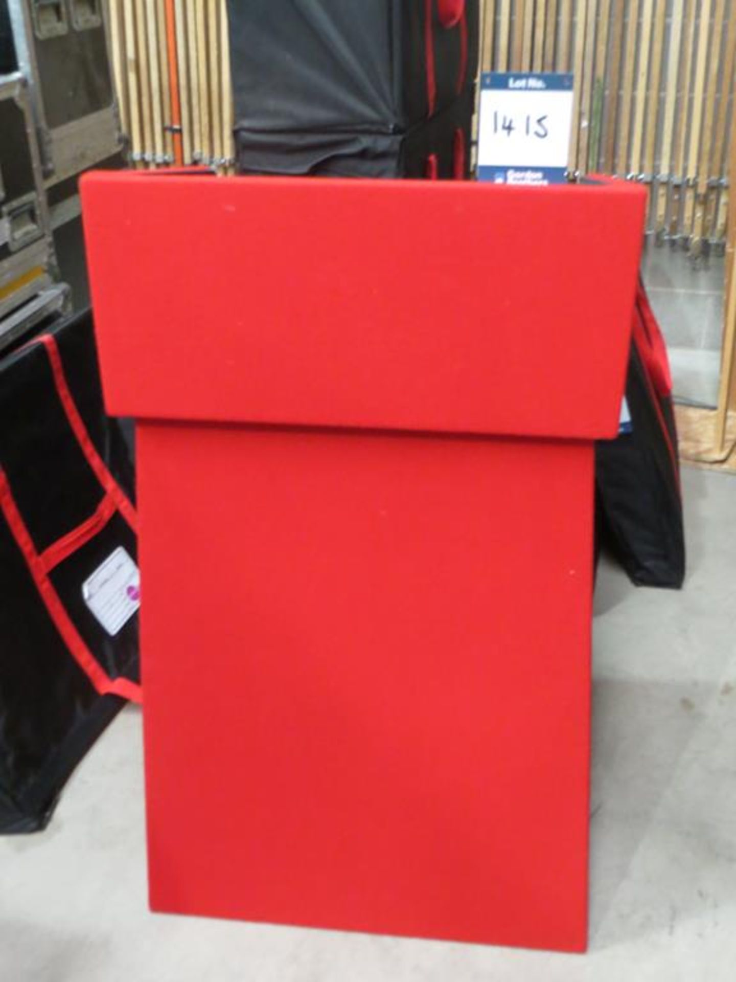 Red two part conference lectern in 2x No. soft carry bags: Unit 500, Eckersall Road, Birmingham