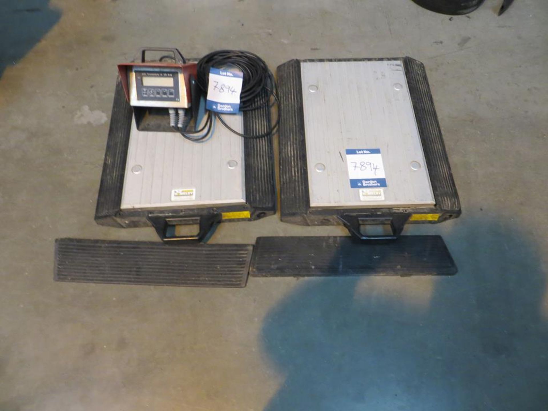 2x No. Timotek Hawkley, vehicle scales 10T each with Model P20-5 remote readout, Serial No.