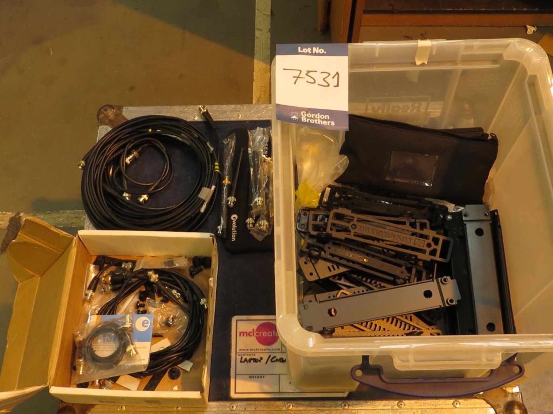 Assorted Sennheiser, spares in crate comprising: BNC patch leads, antenna, rack spares, blanking