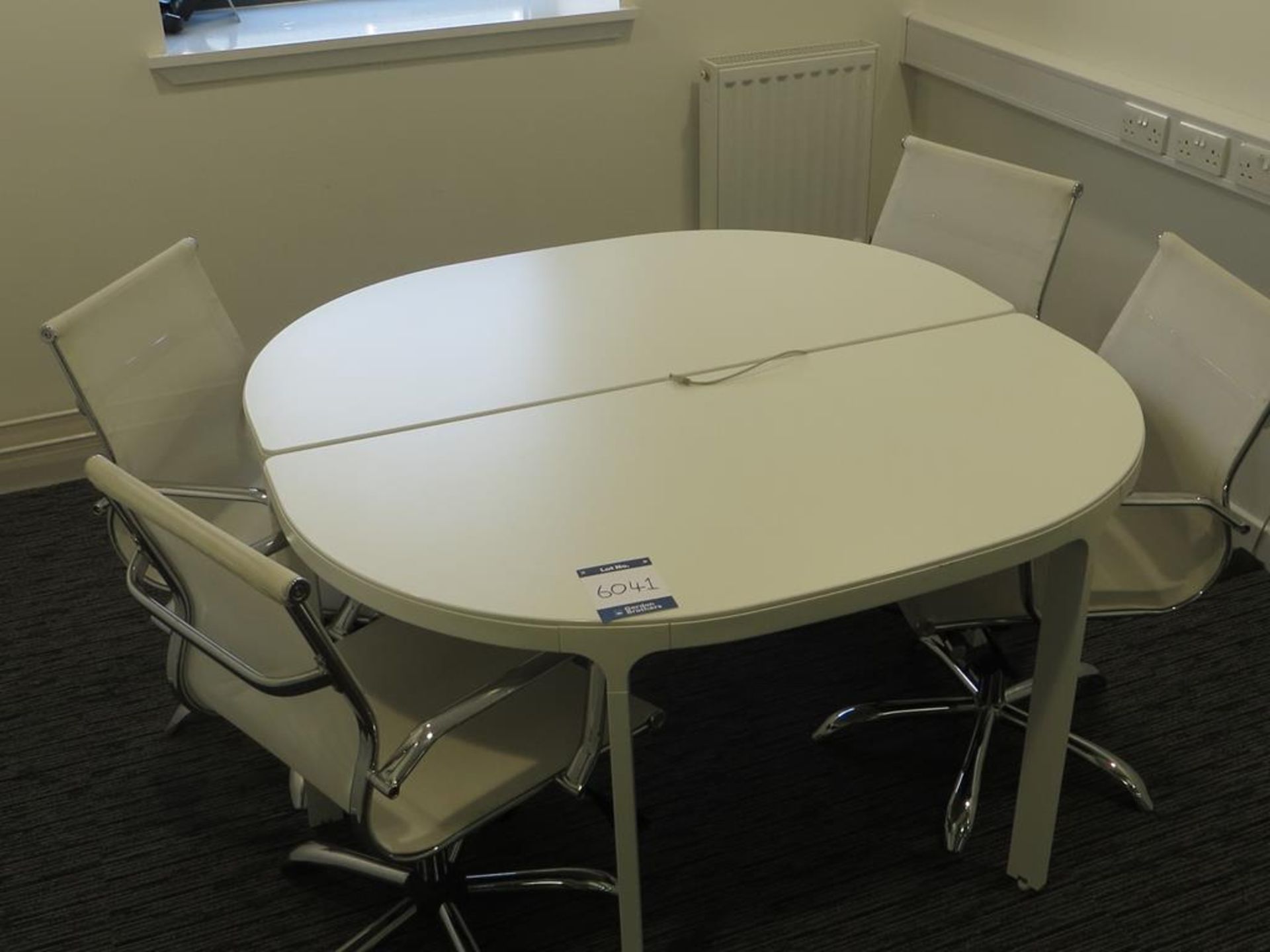 White laminate meeting table and 4x No. matching s - Image 2 of 2