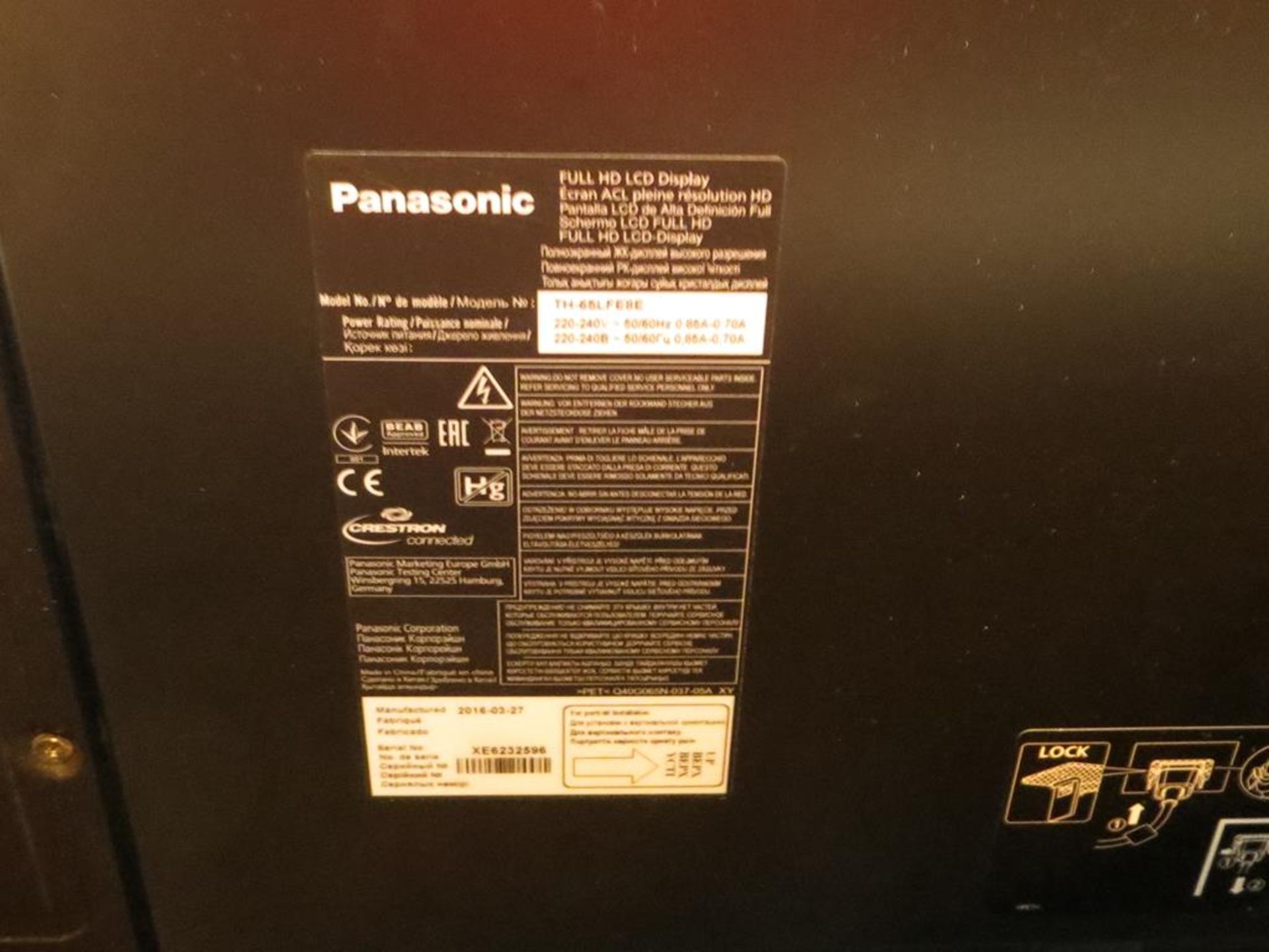 Panasonic, 65" LED monitor, Model TH65LFEBE , (2016) with wall bracket and remote control in transit - Image 2 of 3