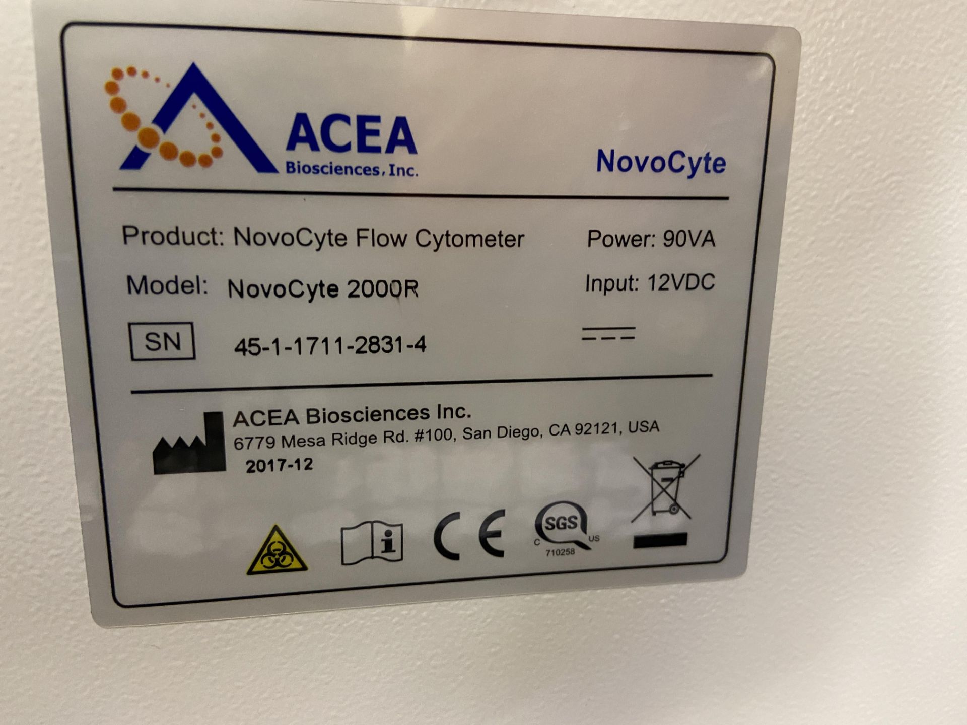 Acea Novocyte Novosampler Pro Flow Cytometer, Model. Novocyte 2000R, Serial No. 45-1-1711-2831-4 ( - Image 5 of 5