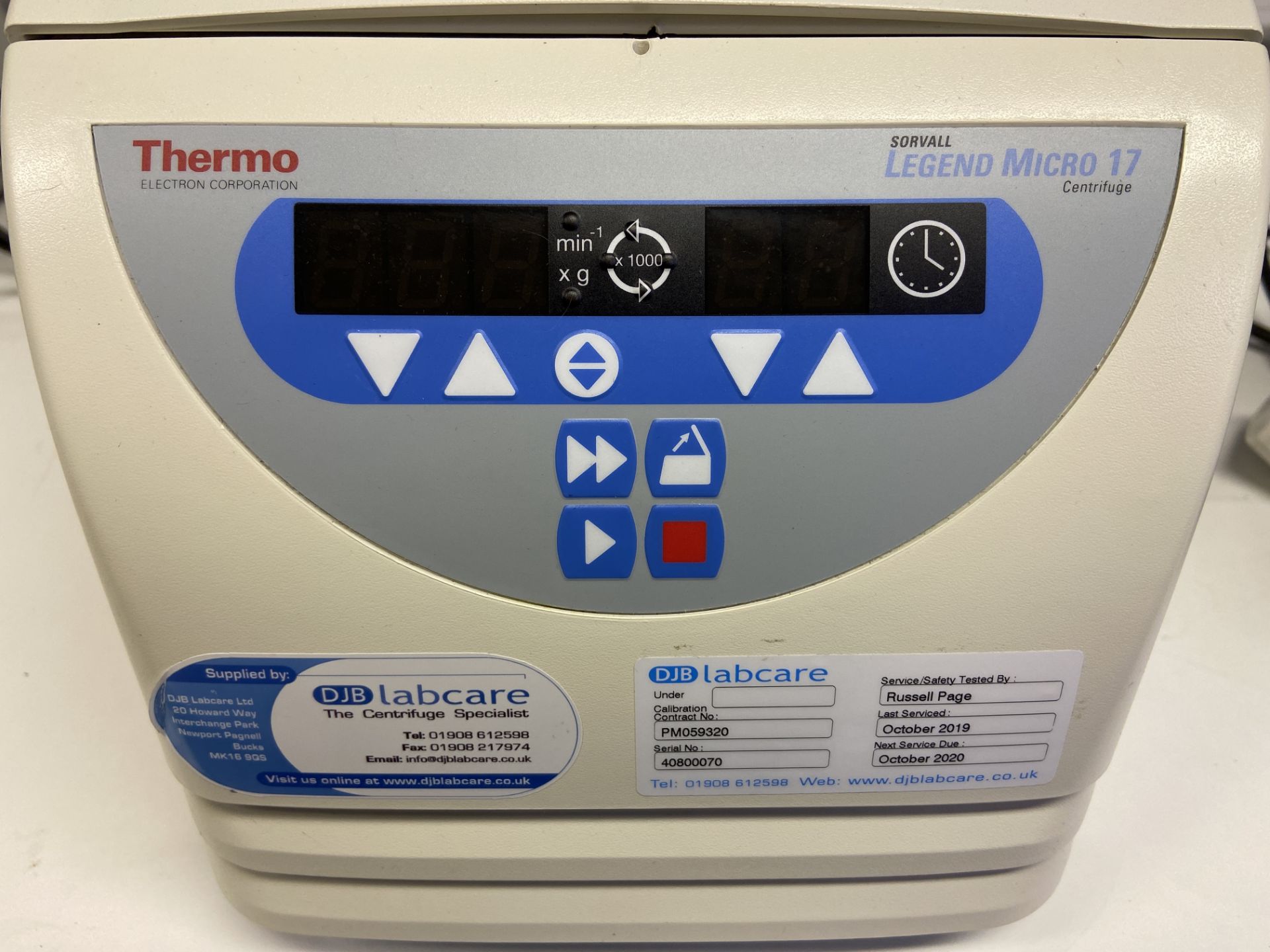 Thermo Fisher Scientific Electron SORVALL Legend Micro 17 benchtop centrifuge, Serial No. - Image 2 of 2