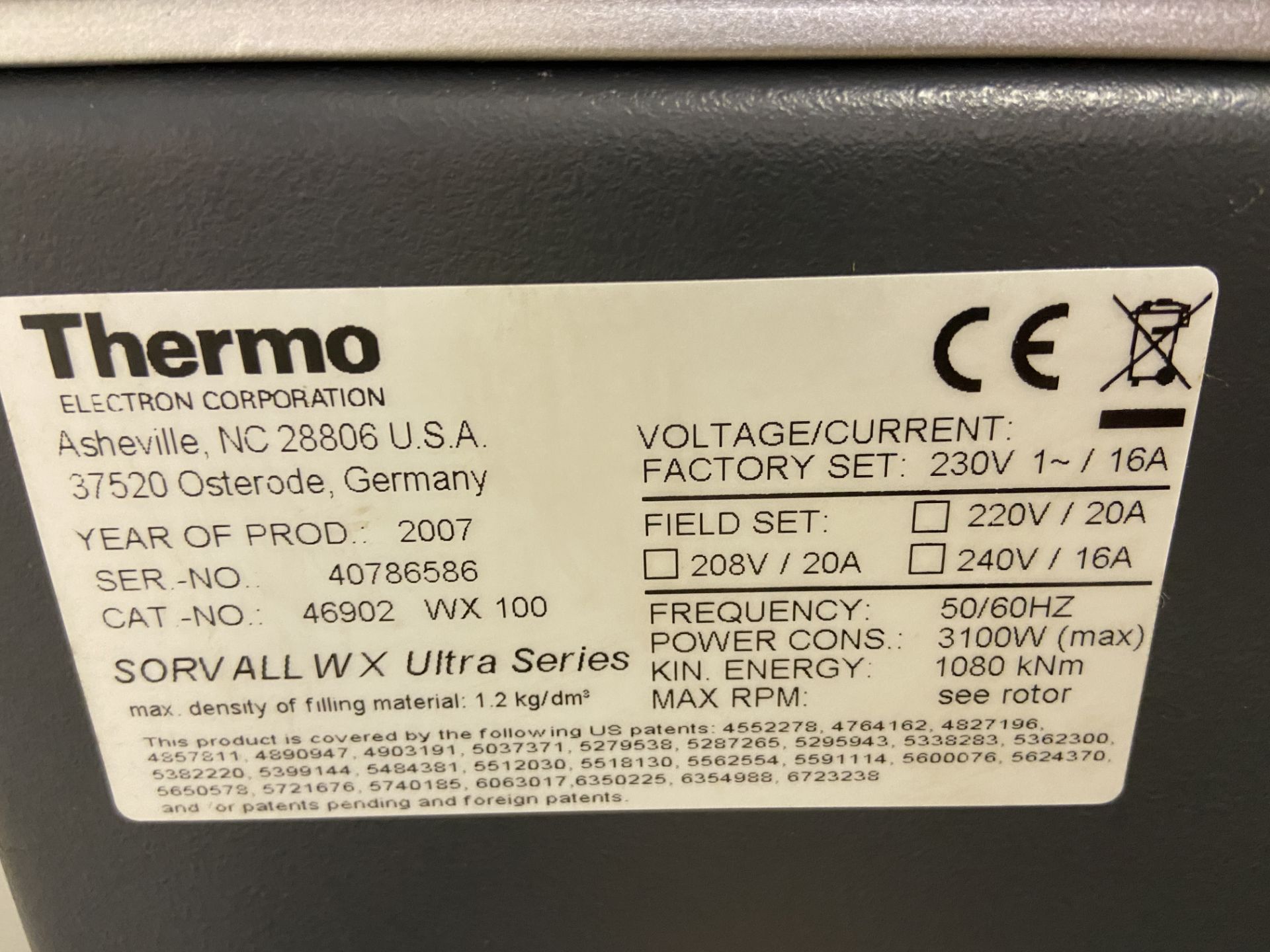 Thermo Electron SORVALL WX Ultra, Series 100 floor standing centrifuge, Serial No. 40786586 (2007) - Image 4 of 5