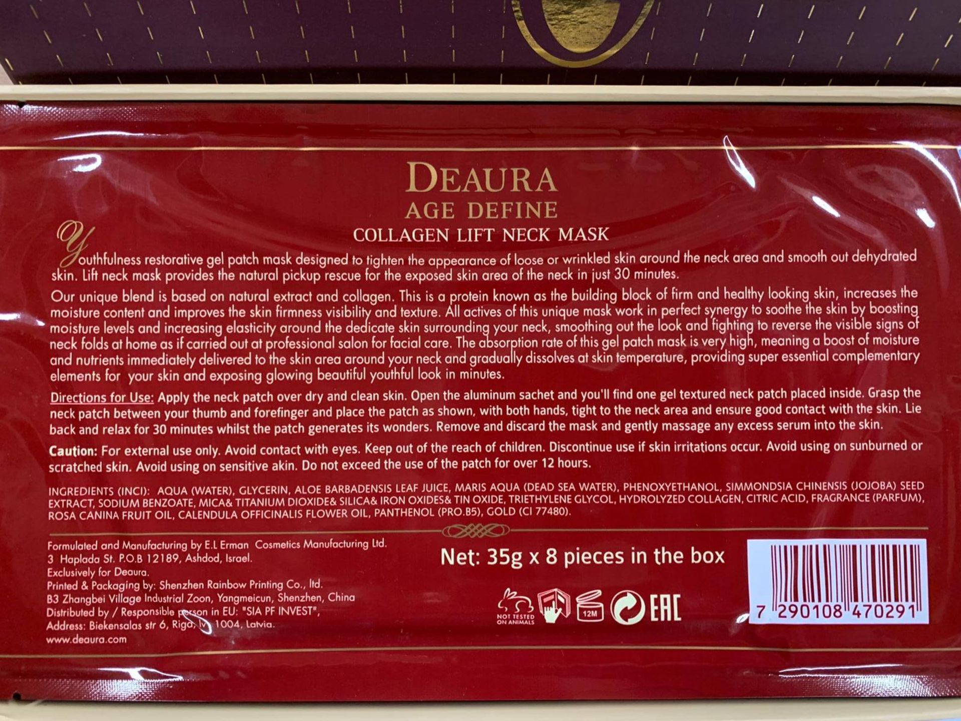 DEAURA Age Define Collagen Lift Neck Mask- 8 per box (16 boxes per lot) - Image 2 of 2