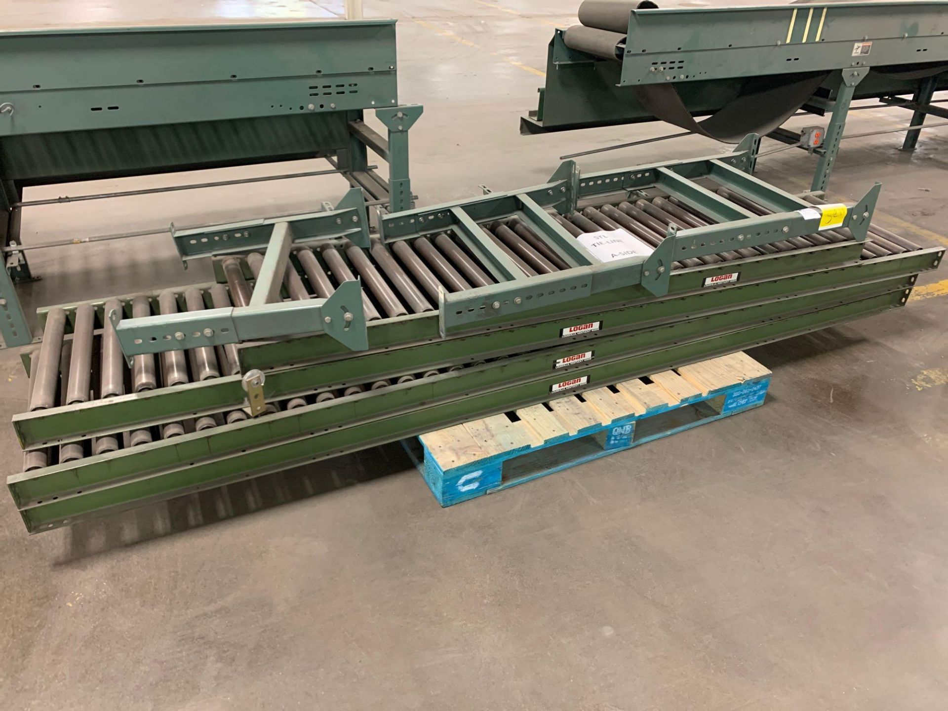 (4) Logan Roller Conveyors w/ (3) Extra Conveyor Line Adjustable Leg Attachments