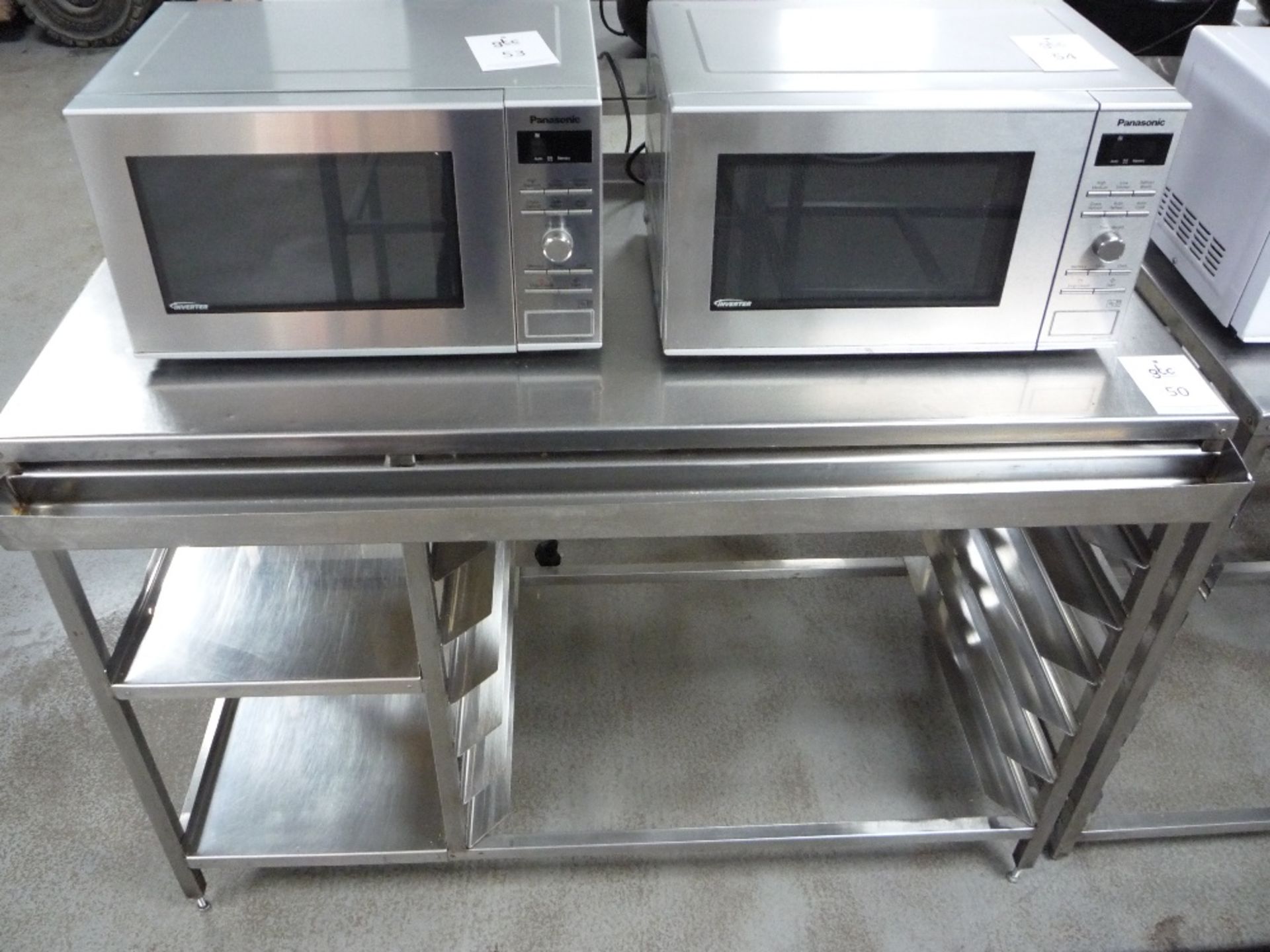 Stainless steel Preparation Table with shelving & 6 tray runners, 850(H) x 1220(W) x 560(D)mm