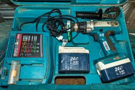 Makita 24v cordless power drill c/w 2 batteries, charger & carry case