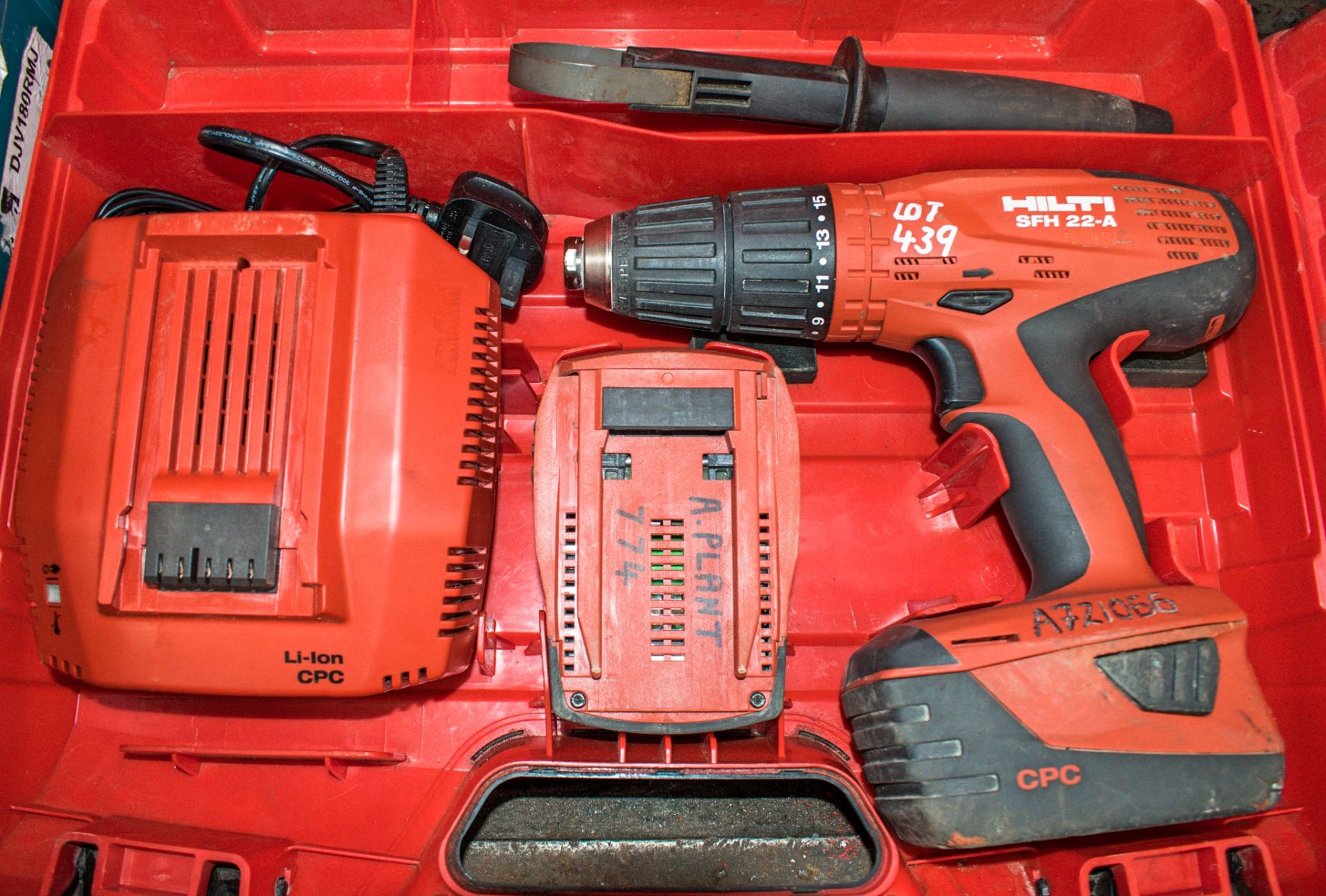 Hilti SFH 22-A 22v cordless hammer drill 2 batteries, charger & carry case A721066