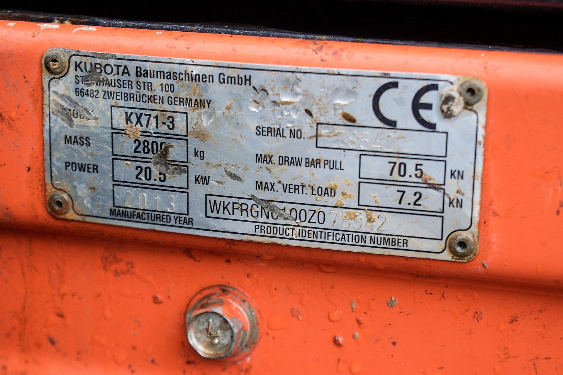 Kubota KX71-3 2.8 tonne rubber tracked mini excavator Year: 2013 S/N: 78542 Recorded Hours: 3068 - Image 22 of 22