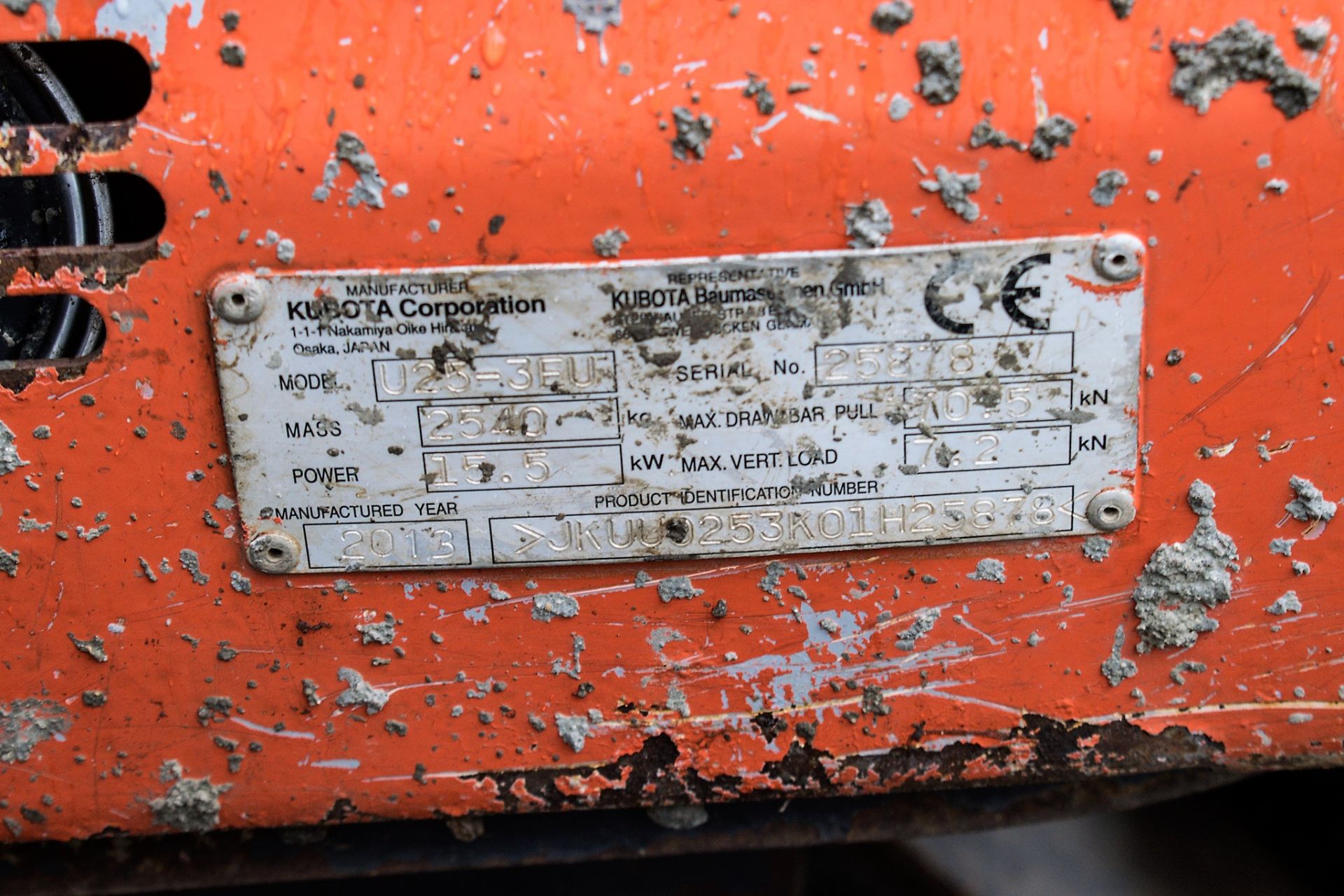 Kubota U25-3 2.5 tonne rubber tracked mini excavator Year: 2013 S/N: 25878 Recorded Hours: 2108 - Image 22 of 22