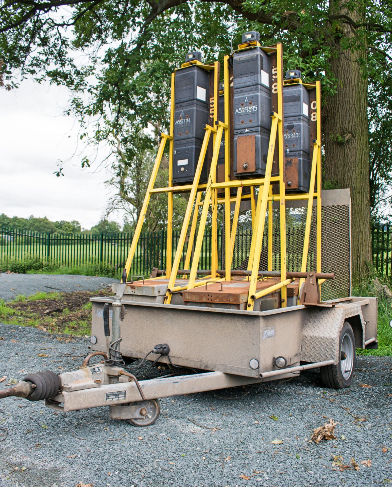 Hazlewood single axle traffic light trailer c/w 4 battery traffic lights A533276/A555706/A529395/