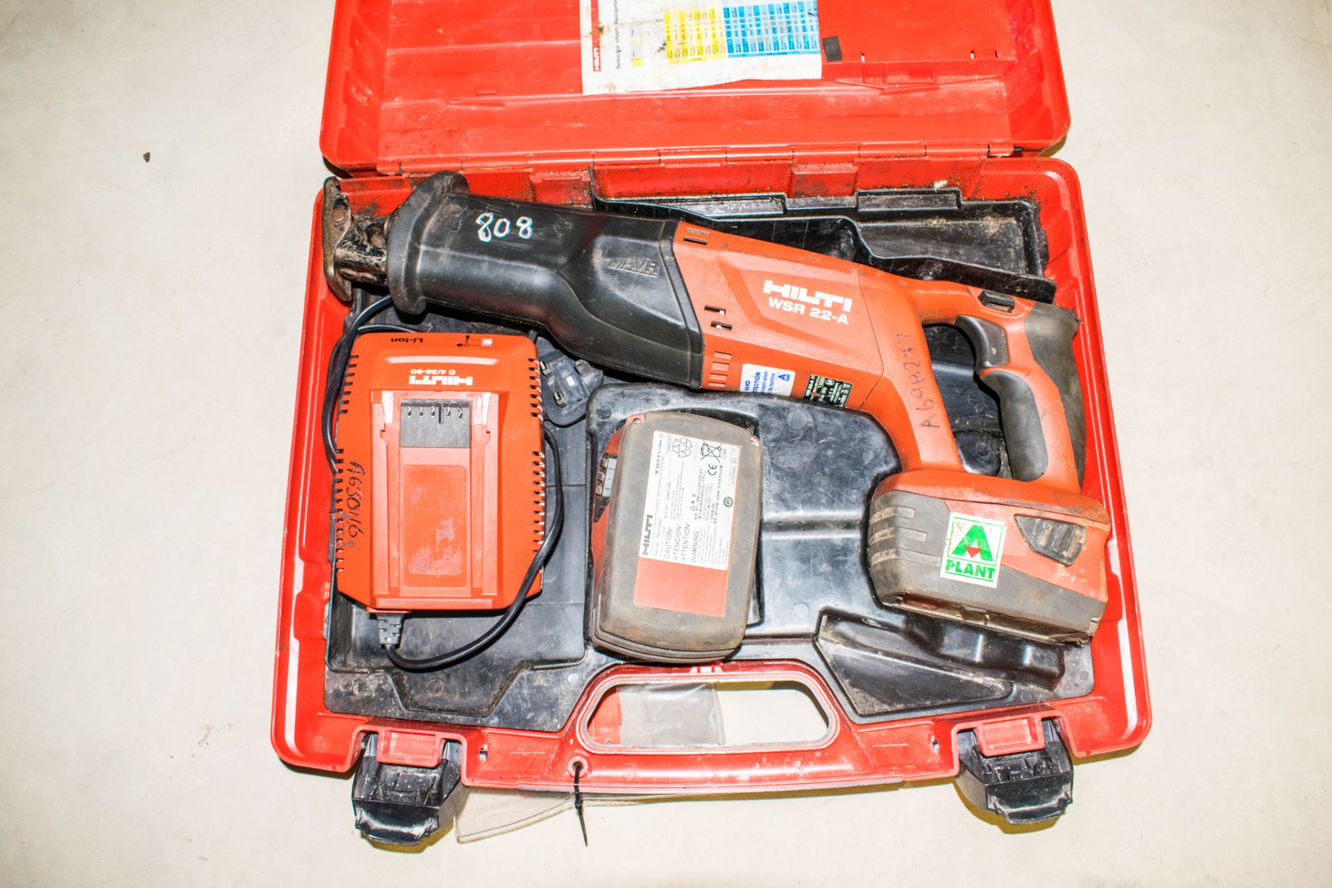 Hilti WSR 22-A 21.6v cordless reciprocating saw c/w 2 batteries, charger & carry case A698247