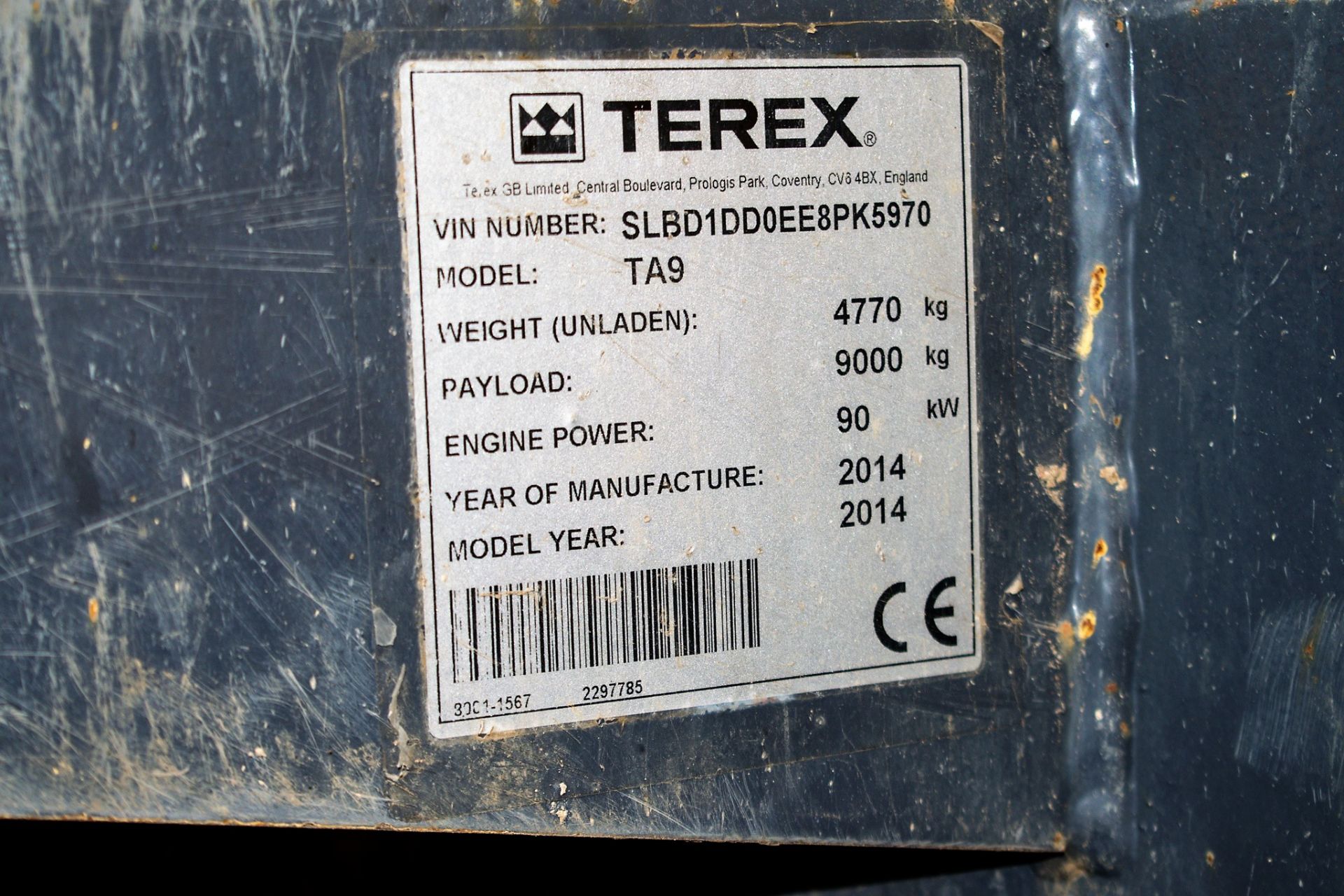 Terex TA9 9 tonne straight skip dumper Reg No: Q603 WGF   c/w V5 Road Reg Certificate Year: 2014 S/ - Image 21 of 21