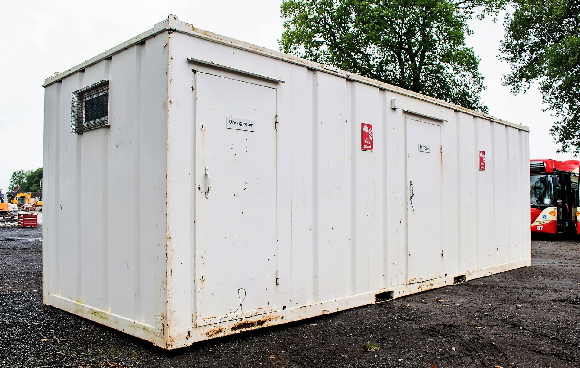 21 ft x 9 ft steel anti vandal toilet/drying room site unit Comprising of 3 urinals, 3 cubicles, 3