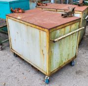 Mobile steel workbench/cabinet c/w bench vice and pipe vice