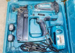 Makita cordless nail gun c/w charger, 2 batteries & carry case