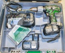 Hitachi 18v cordless drill c/w 2 batteries, charger & carry case