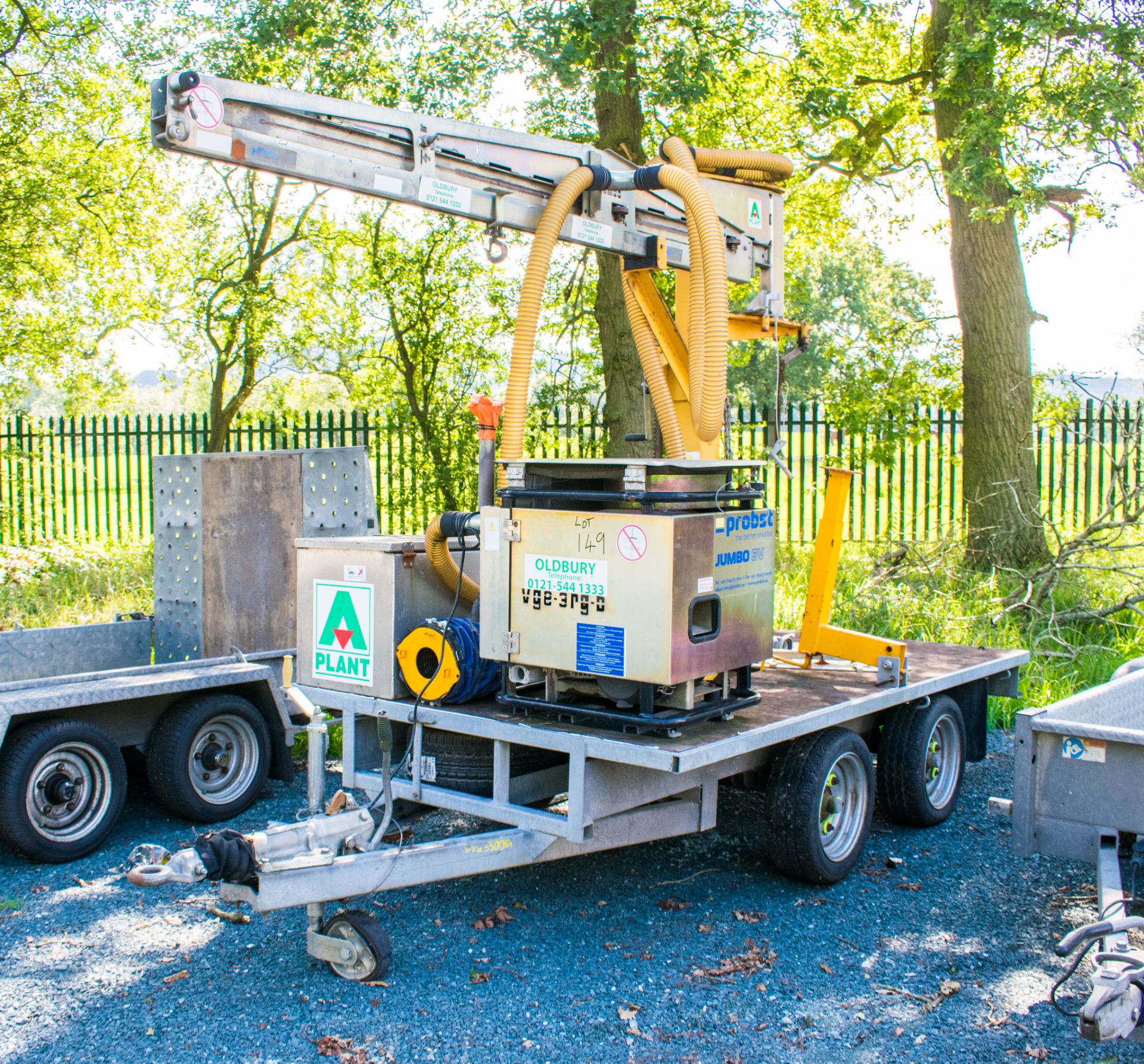 Probst petrol driven suction kerb/slab lifter  mounted on Gamic tandem axle plant trailer