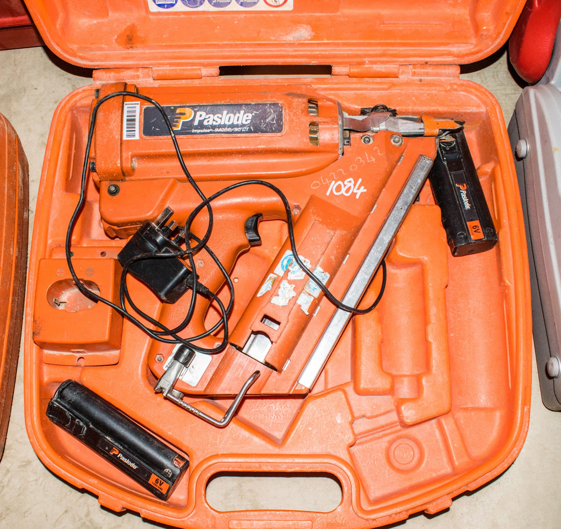 Paslode Impulse nail gun c/w 2 batteries, charger & carry case
