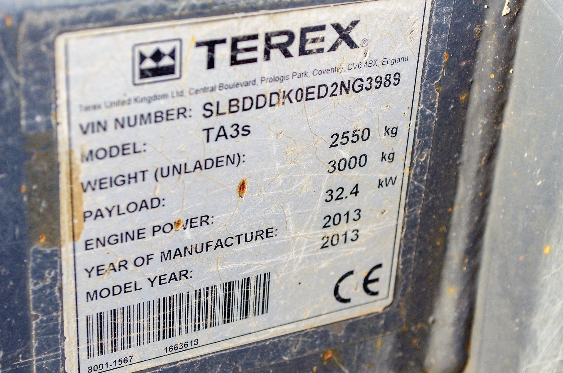 Terex TA3s 3 tonne swivel skip dumper Year: 2013 S/N: ED2NG3989 Recorded Hours: 1715 A600900 - Bild 22 aus 23