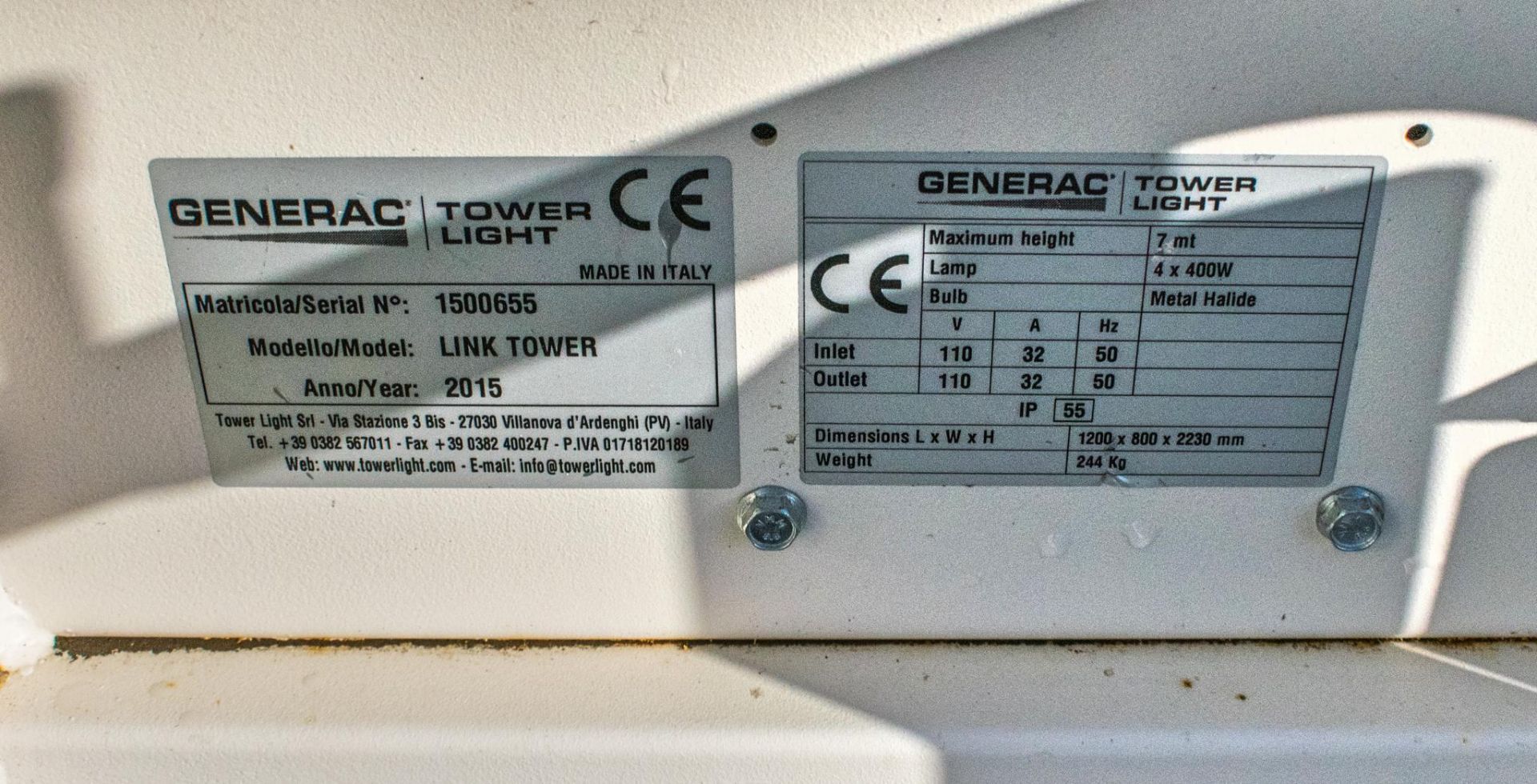 Generac 110v 7 metre Link Tower Light Year: 2015 S/N: 1500655 A704298 - Image 4 of 4