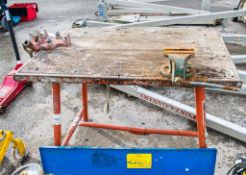 Steel collapsible table c/w engineers & pipe vice