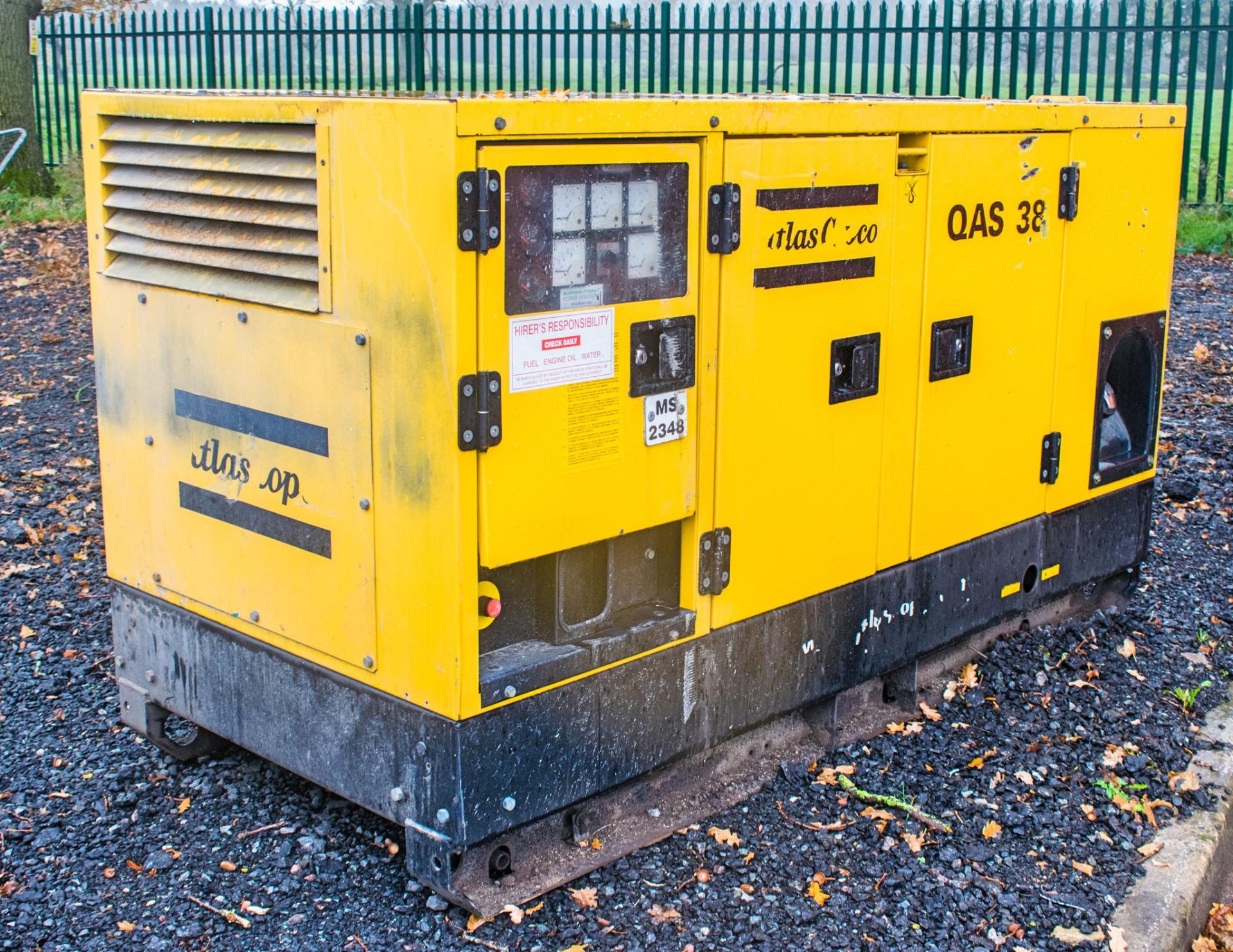 Atlas Copco QAS38 diesel driven generator Year: 2002 S/N: 396571 Recorded Hours: 7249 MS245