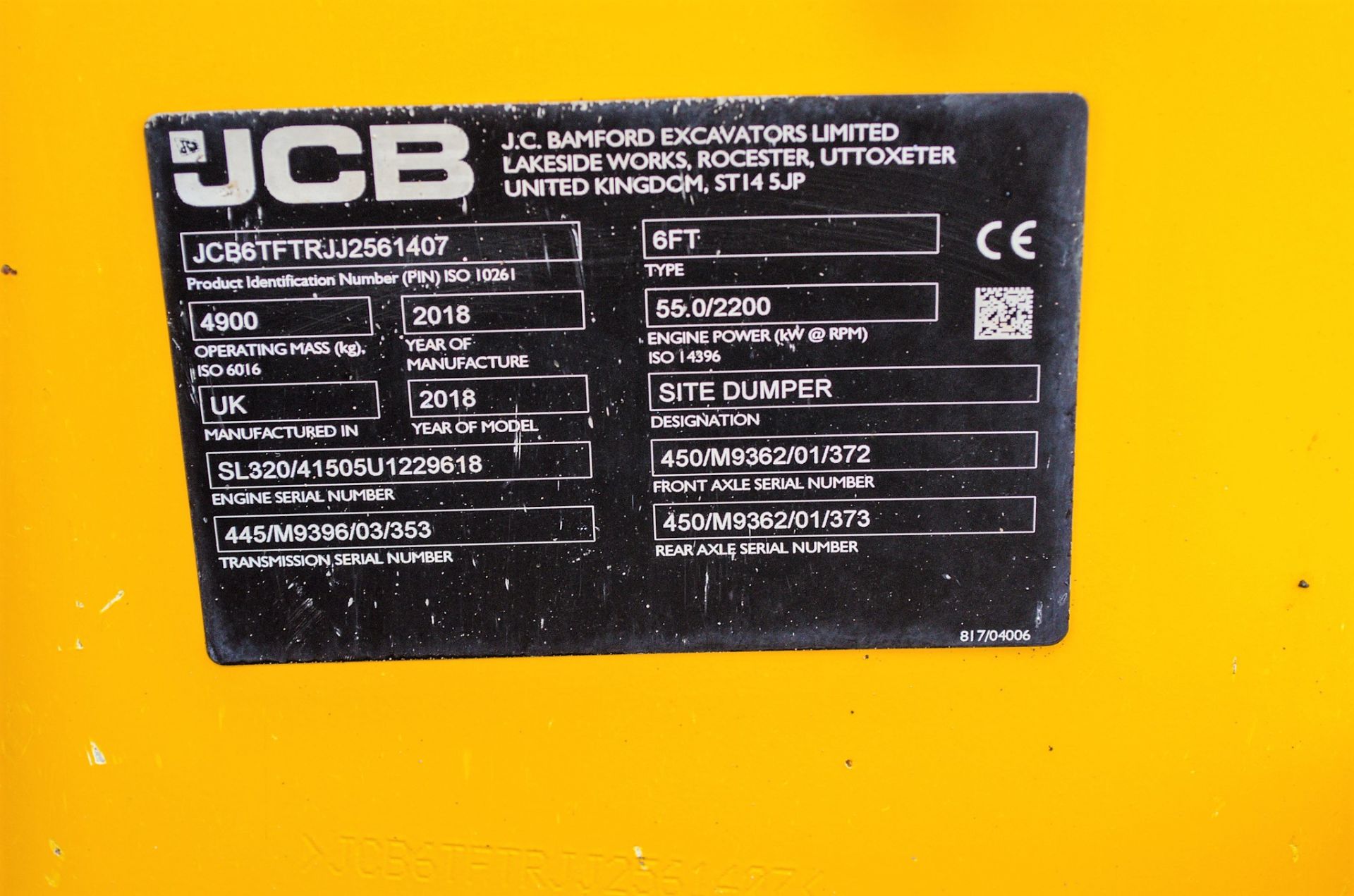 JCB 6 tonne straight skip dumper Year: 2018 S/N: J2561407 Recorded Hours: 606 ML68 AEO - Image 21 of 22