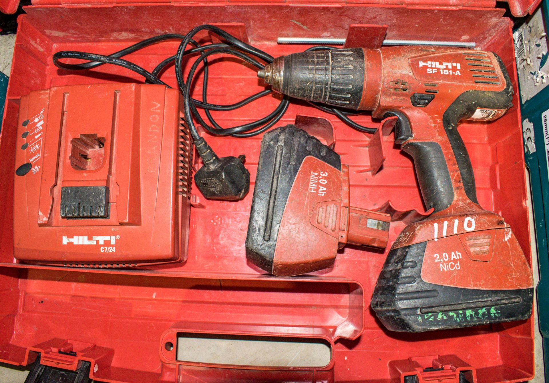 Hilti SF181A 18v cordless power drill c/w 2 batteries, charger & carry case