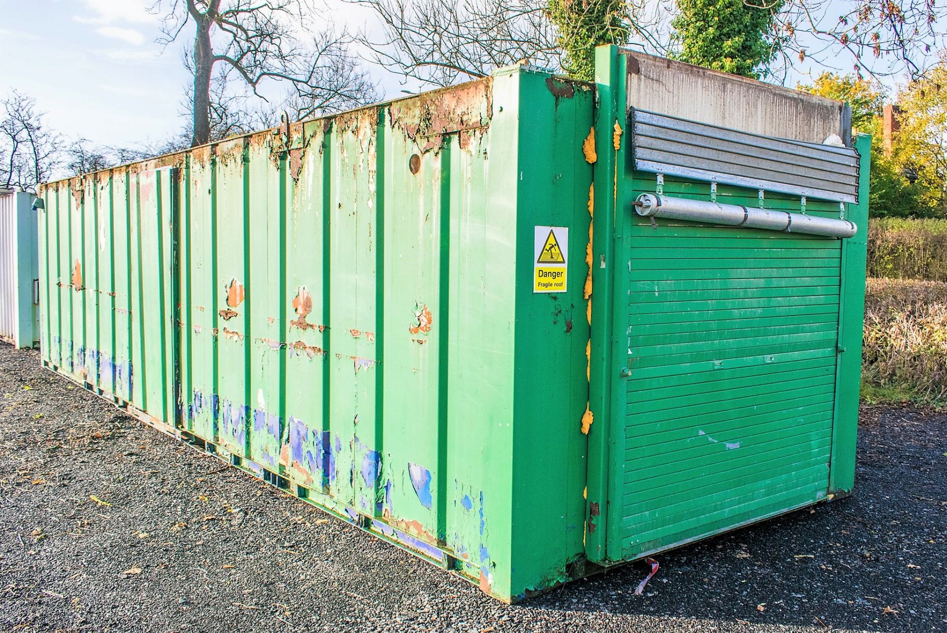 32 ft x 10 ft anti-vandal steel office site unit c/w key  A439014