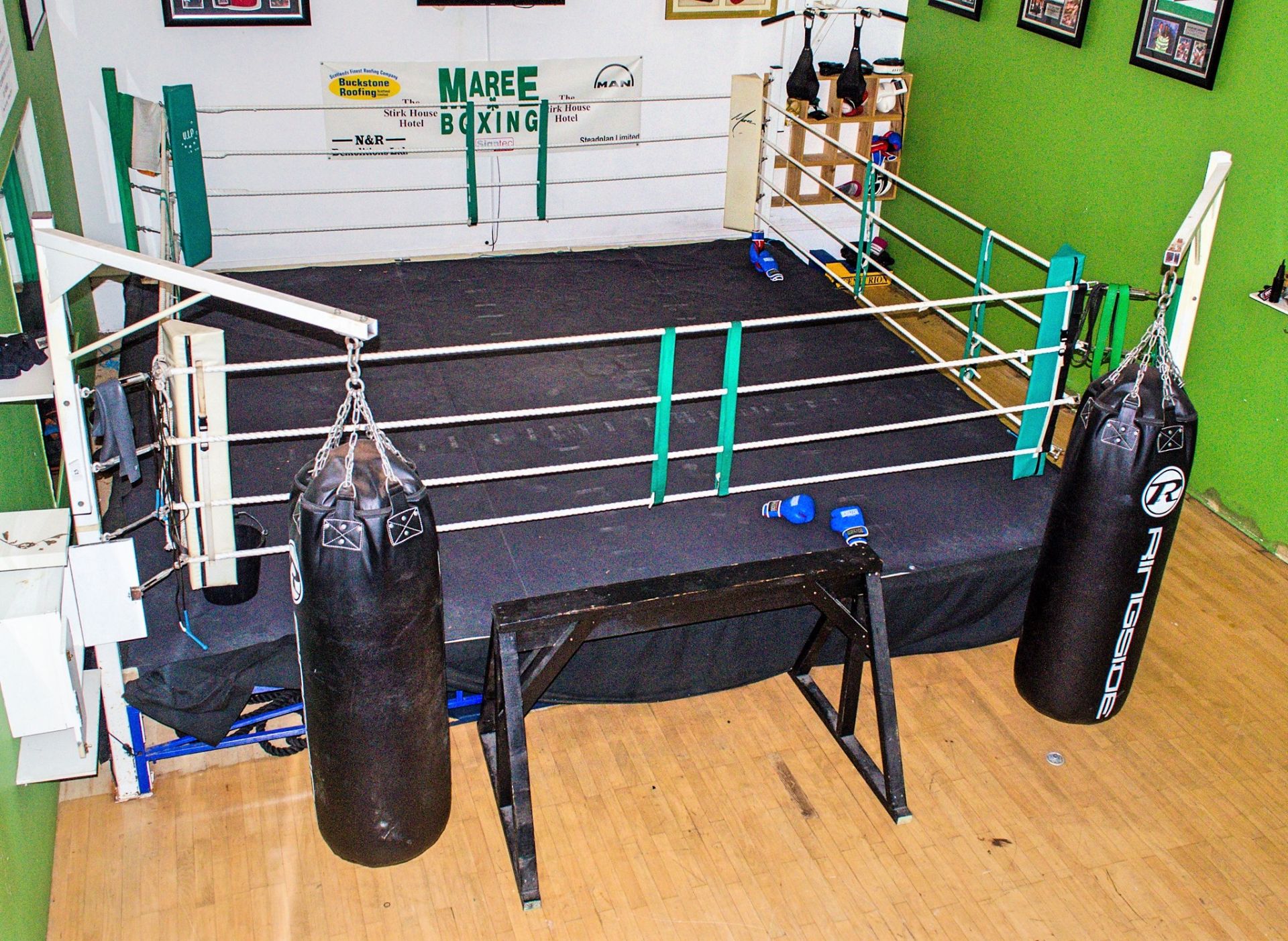 16ft x 16ft competition boxing ring c/w 2 Ringside 5ft boxing bags ** No VAT on hammer price but VAT