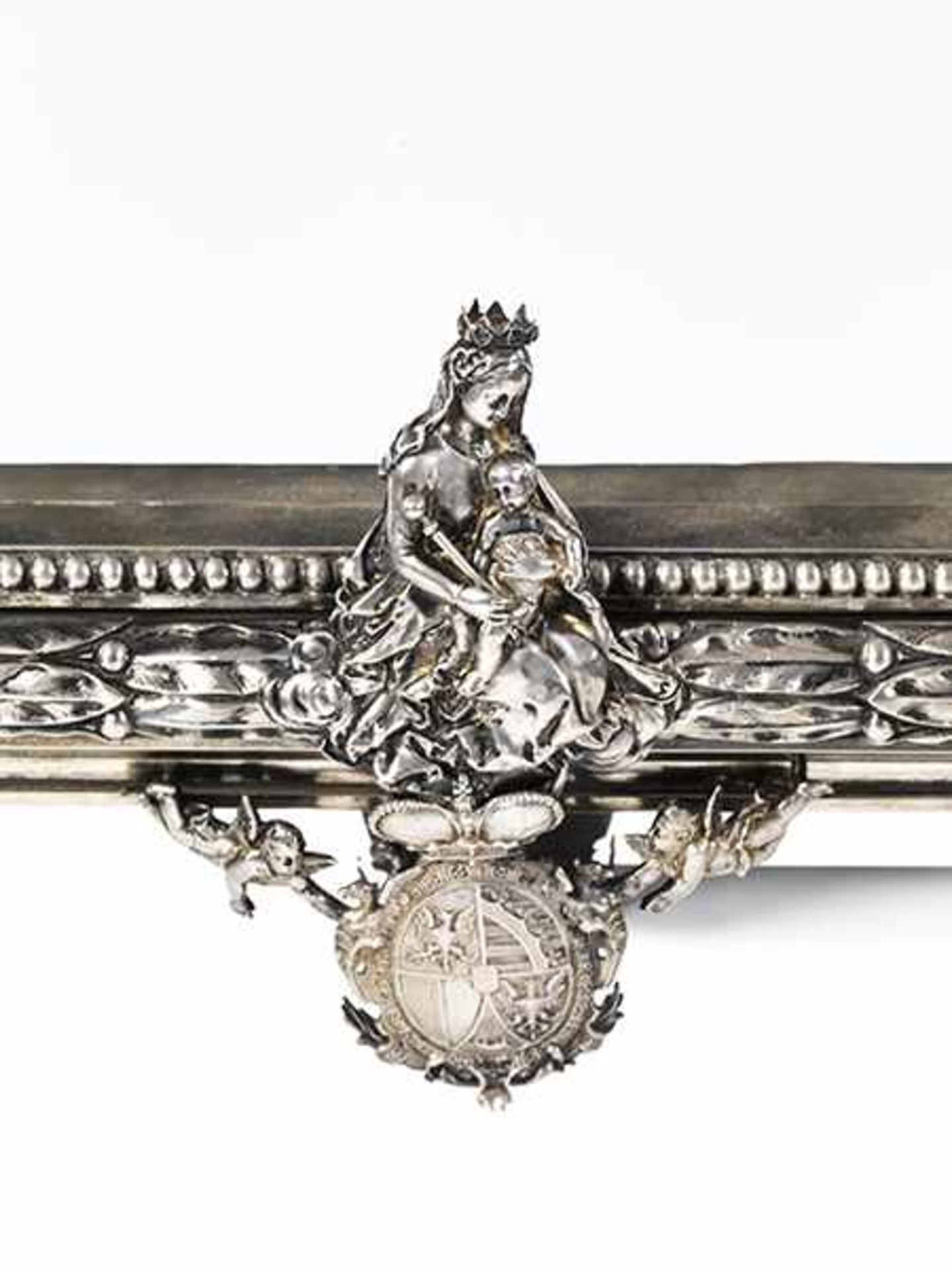 Edler Silberspiegel mit dem Wappen des Fürstenhauses von Liechtenstein< - Bild 2 aus 3