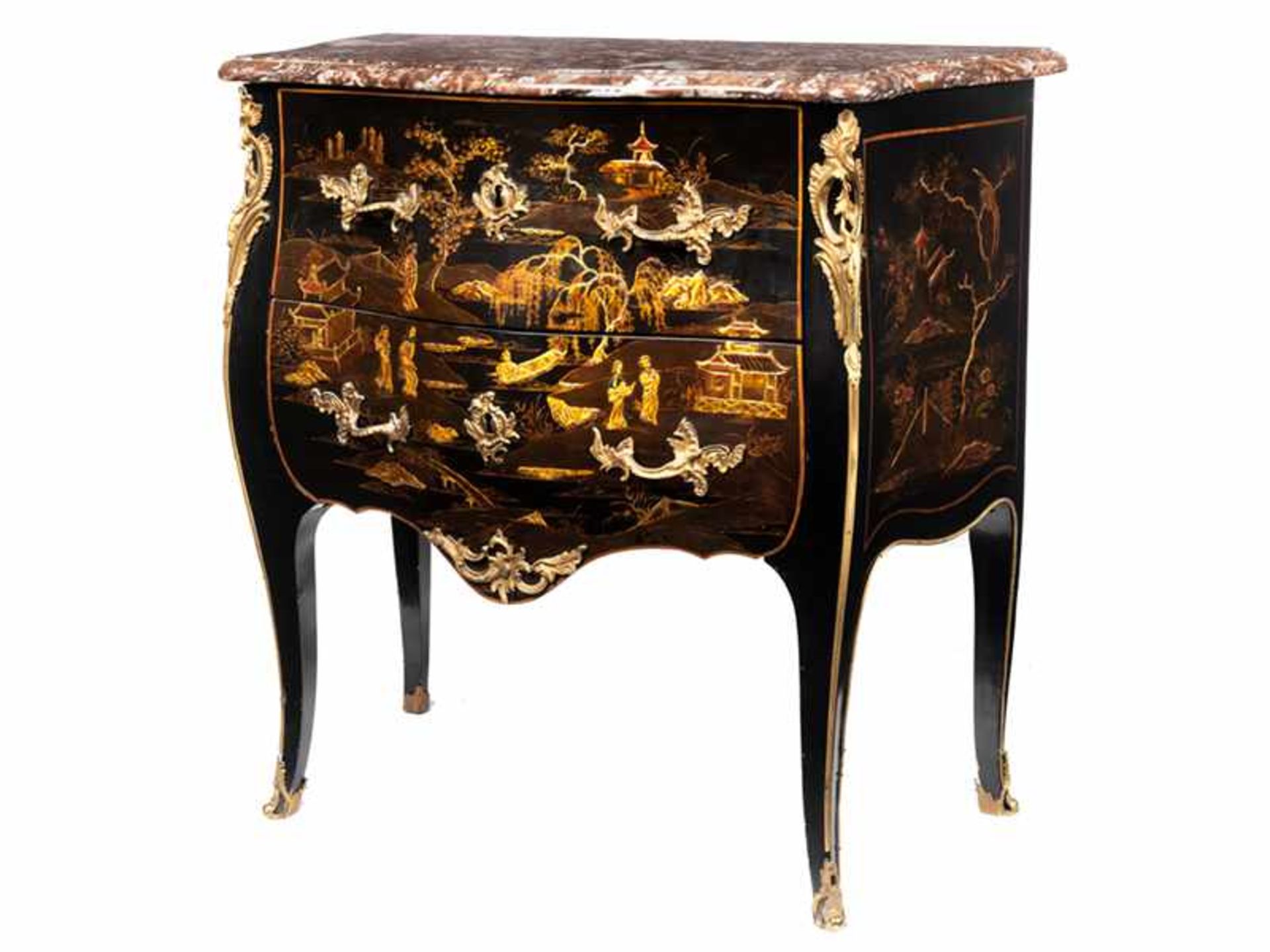 A Louis XV black lacquered commode