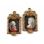 A pair of framed miniature portraits