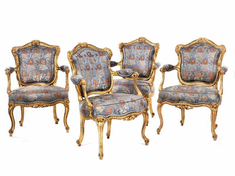 Four important Louis XV fauteuils en cabriolet