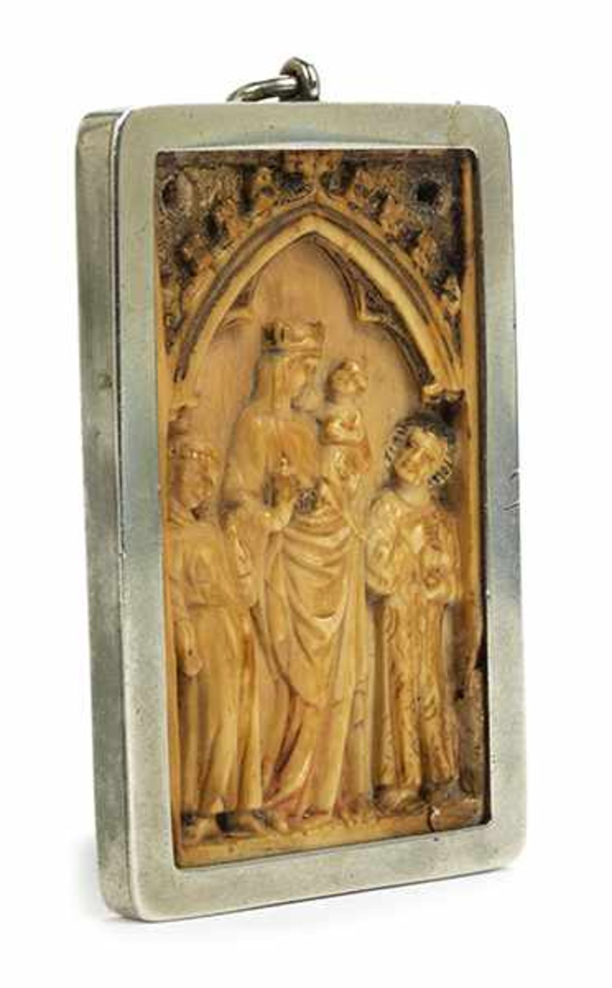 Kleines Elfenbeinrelief der Jungfrau Maria mit Kind - Bild 2 aus 4