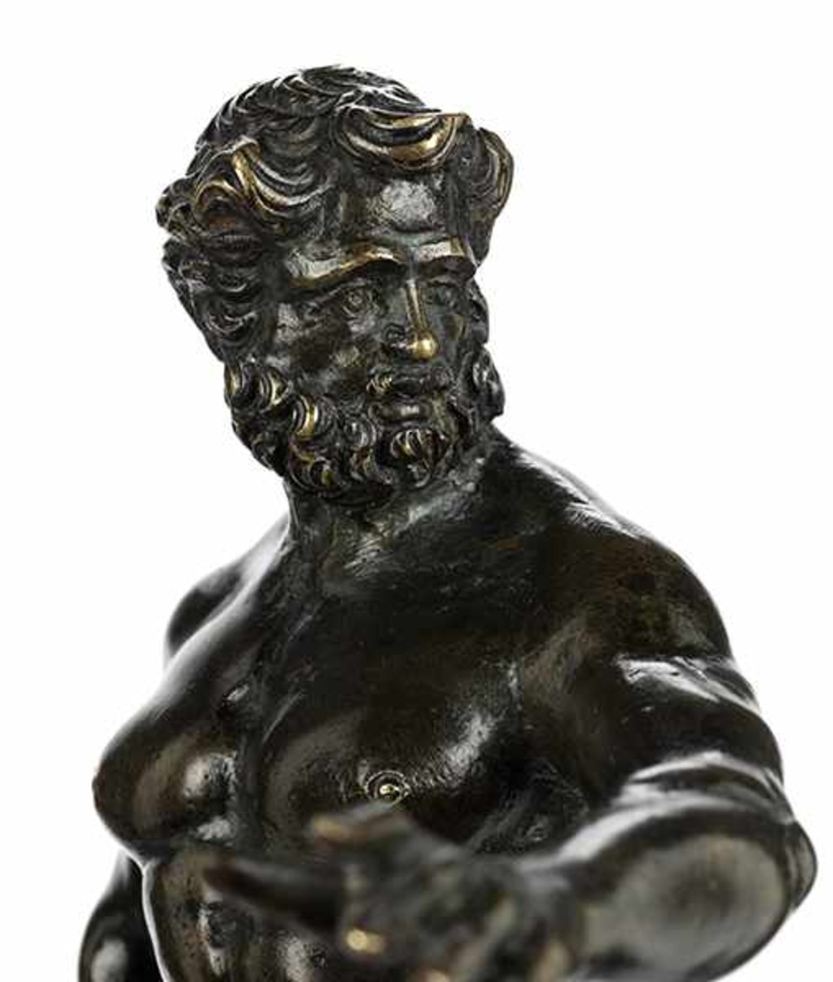 Bronzestatuette des Neptun Höhe der Figur: 28 cm. Gesamthöhe: 45 cm. 18. Jahrhundert. Nach der - Bild 7 aus 8