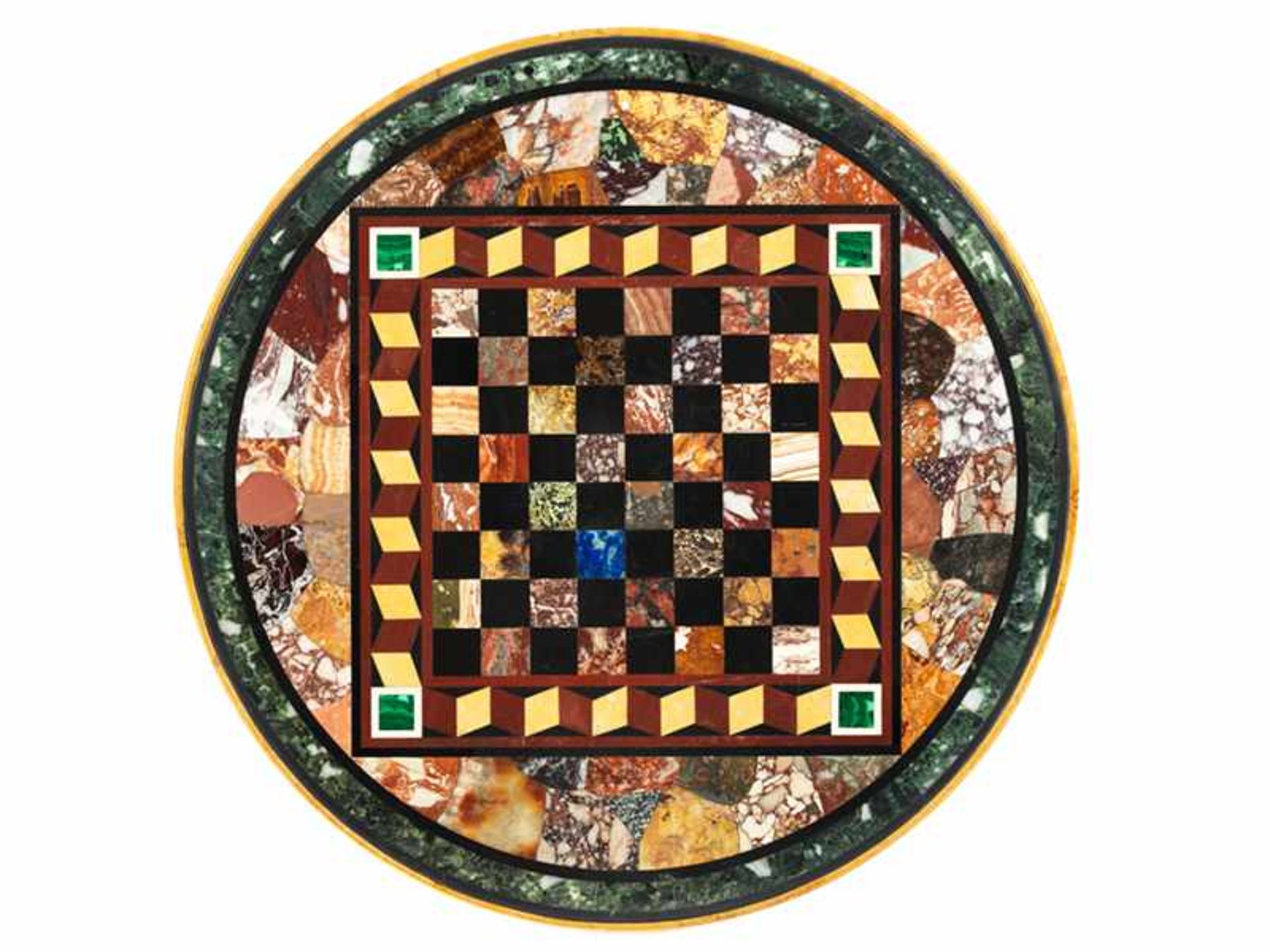 Pietra dura-Spieltisch Höhe: 71,5 cm. Durchmesser: 58 cm. Italien, 19. Jahrhundert. Auf drei - Bild 7 aus 9