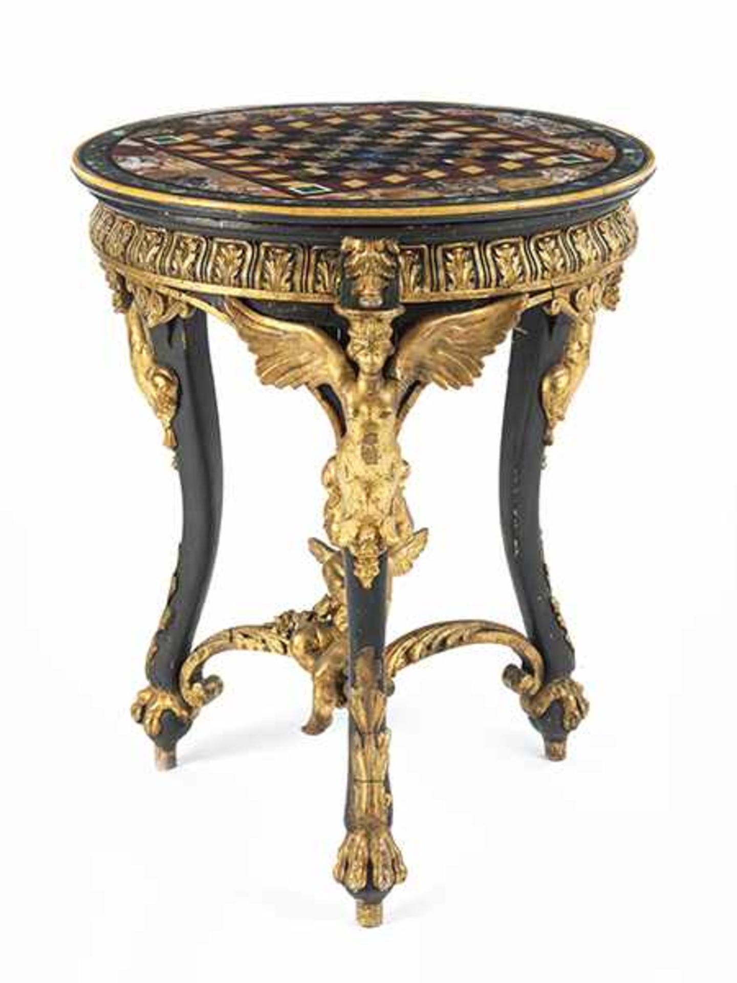 Pietra dura-Spieltisch Höhe: 71,5 cm. Durchmesser: 58 cm. Italien, 19. Jahrhundert. Auf drei - Bild 5 aus 9