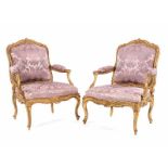 A pair of Louis XV fauteuils à chassis<
