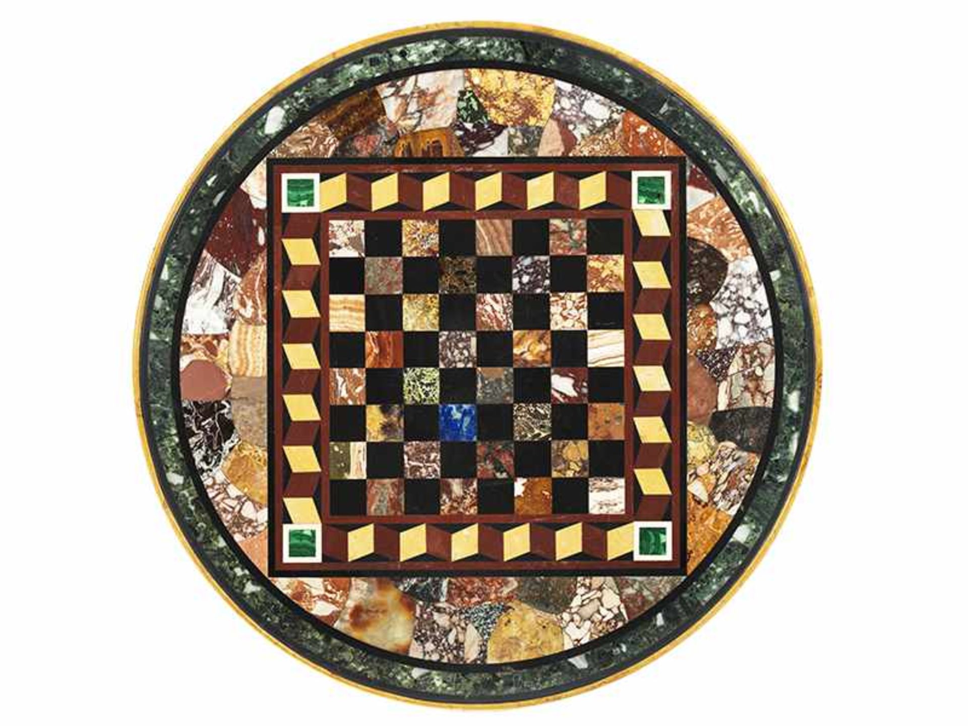 Pietra dura-Spieltisch Höhe: 71,5 cm. Durchmesser: 58 cm. Italien, 19. Jahrhundert. Auf drei - Bild 4 aus 9
