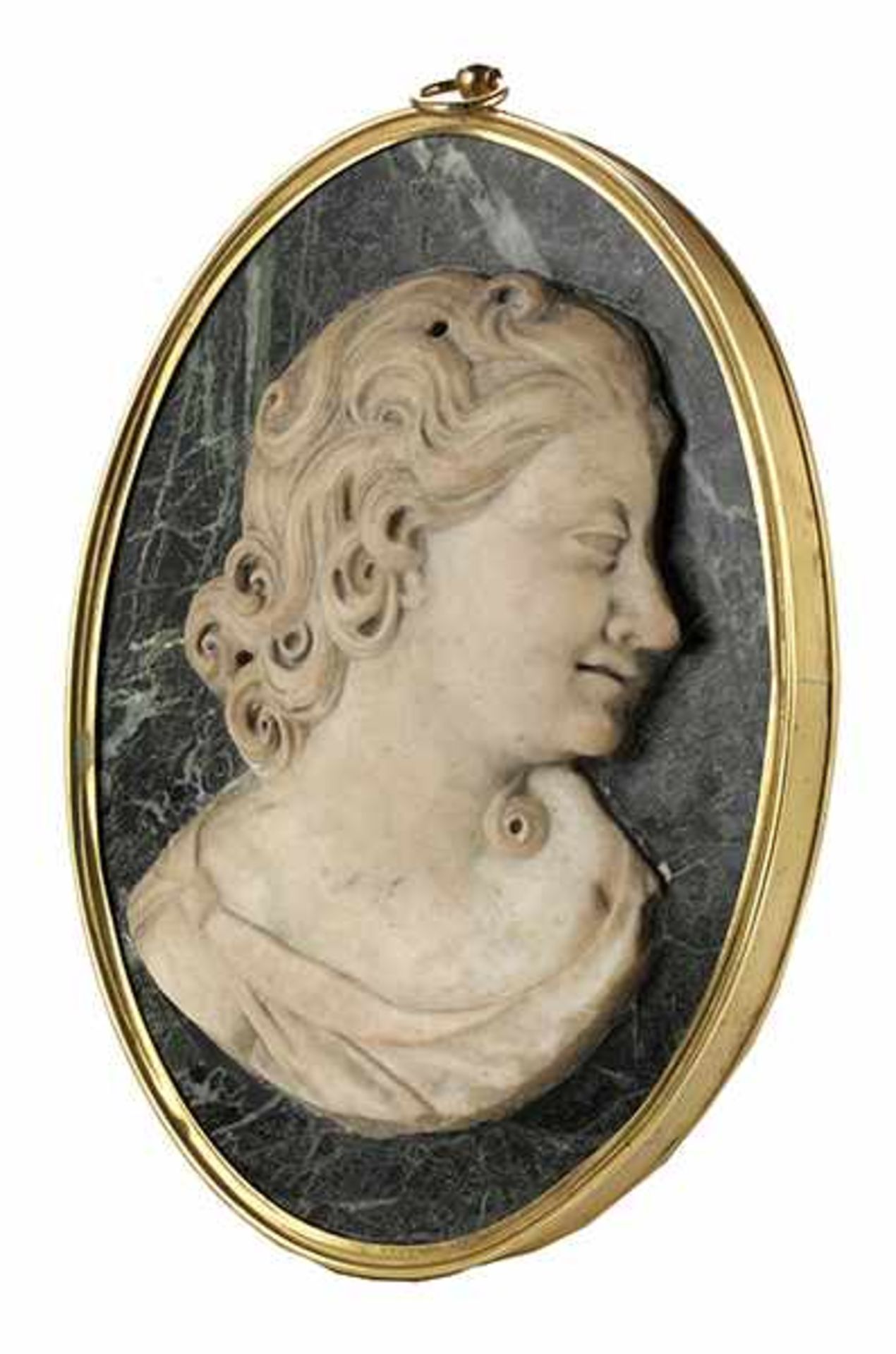 Profilmedaillon eines jungen Mannes 37 x 28 cm. Frankreich, 17. Jahrhundert. In einen grün-weißen - Bild 2 aus 4