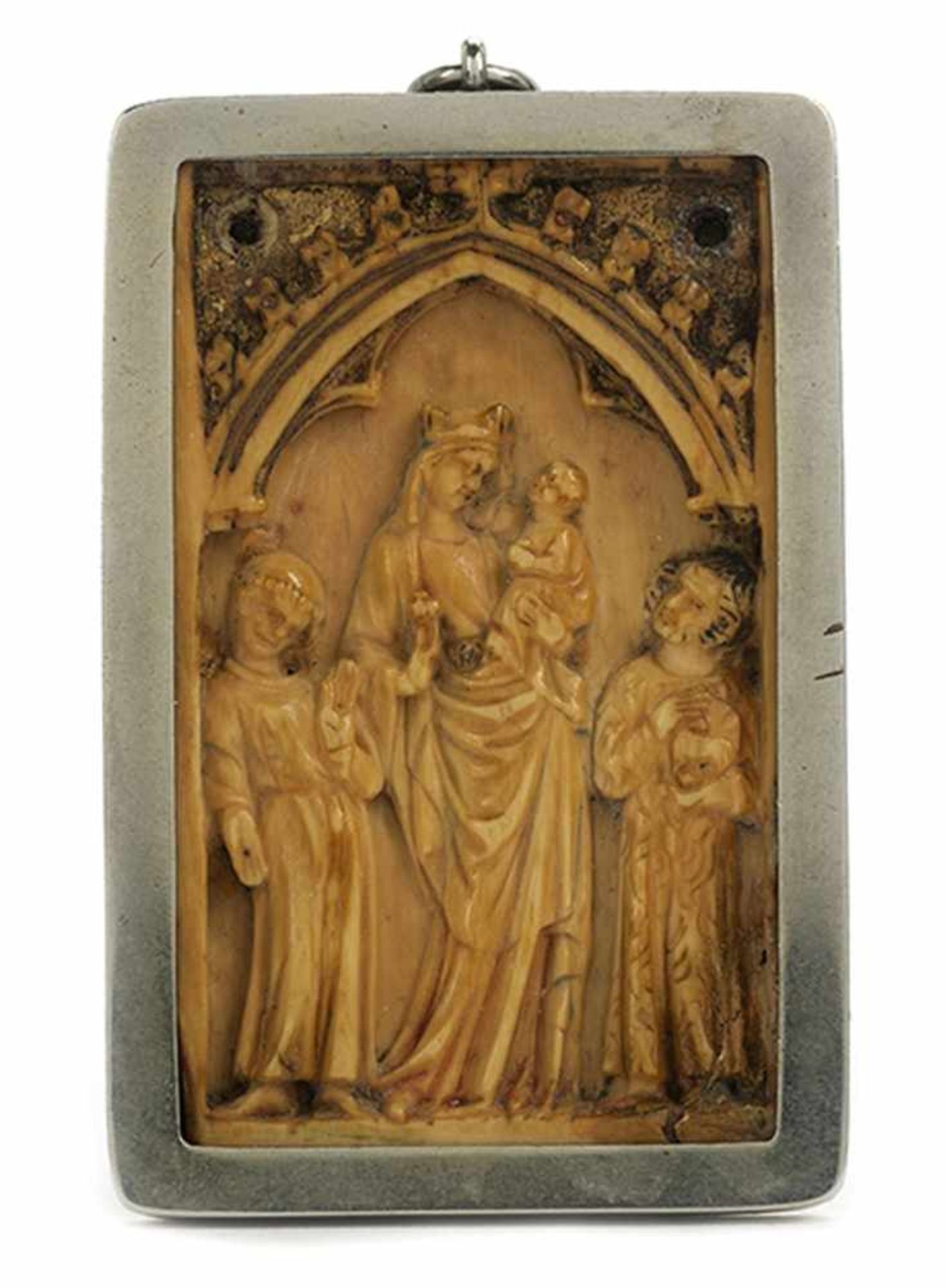 Kleines Elfenbeinrelief der Jungfrau Maria mit Kind - Bild 4 aus 4