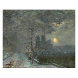 Émile René Lafont, 1853 "" 1916 NOTRE DAME IN PARIS AN EINEM VERSCHNEITEN WINTERABEND Öl auf