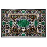 Pietra dura-Platte 120 x 75 cm. Schwarzgrundige rechteckige Platte, mit umlaufendem breiten Rand und