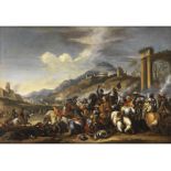 Salvator Rosa, 1615 Neapel "" 1673 Rom, zug. GROßES SCHLACHTENBILD MIT GEHARNISCHTEN REITERN Öl