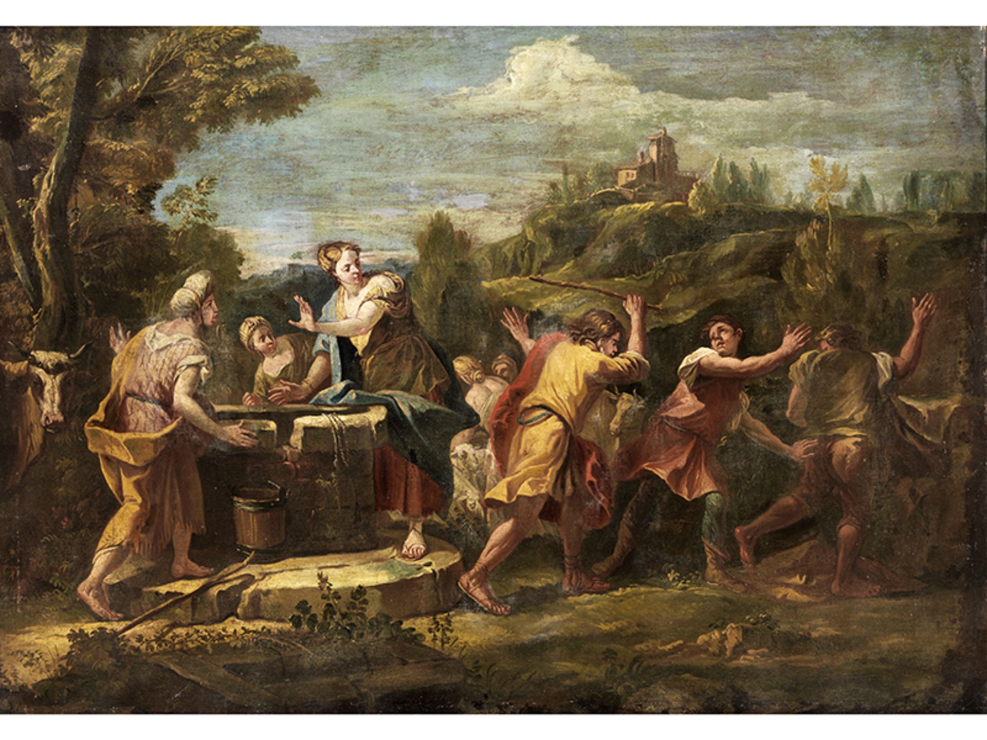Gaspare Diziani, 1689 Belluno "" 1767 Venedig, zug. MOSES UND DIE TÖCHTER JETHROS Öl auf Leinwand.